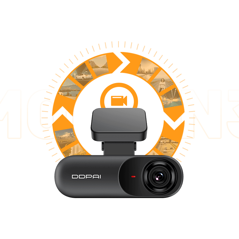 DDPAI dash cam with cycle recording feature, showcasing continuous video loop functionality.