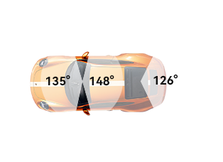 3-channel wide-angle coverage diagram for dash cam