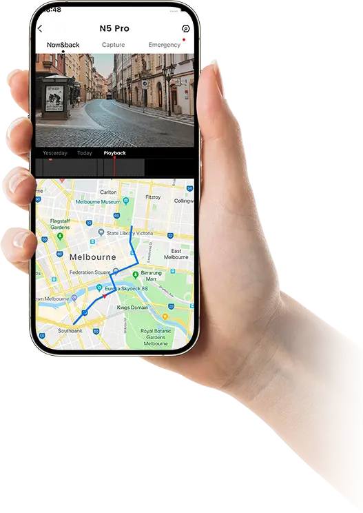 Built-in GPS provides driving route, speed, and location tracking