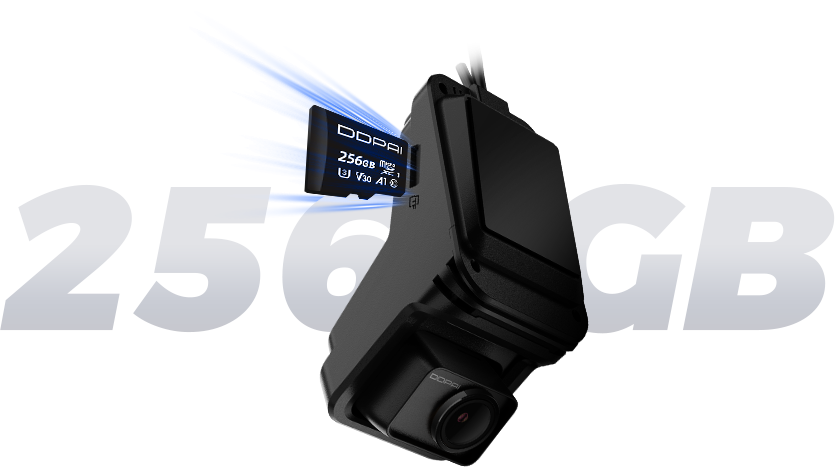 Dashcam supports up to 256GB MicroSD storage for extended recording